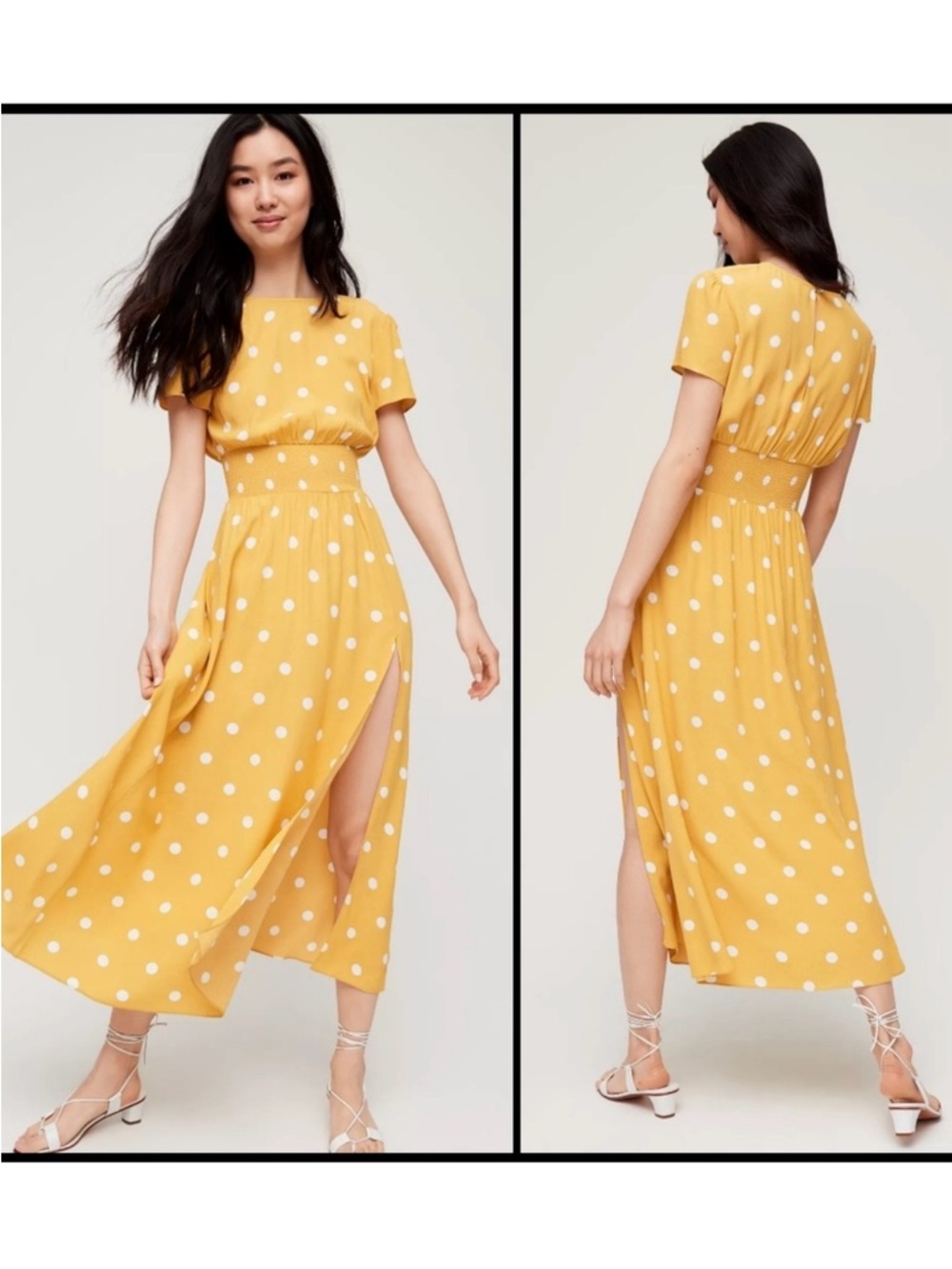 ARITZIA Wilfred Maxime Dress in Acacia Space Yellow Polka Dot Size Large L